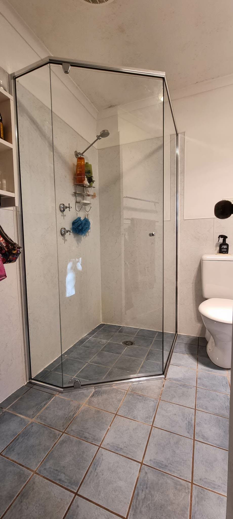 Glass Shower Stall with Tiled Floor in A Bathroom — Nambucca Glass in Nambucca Heads, NSW