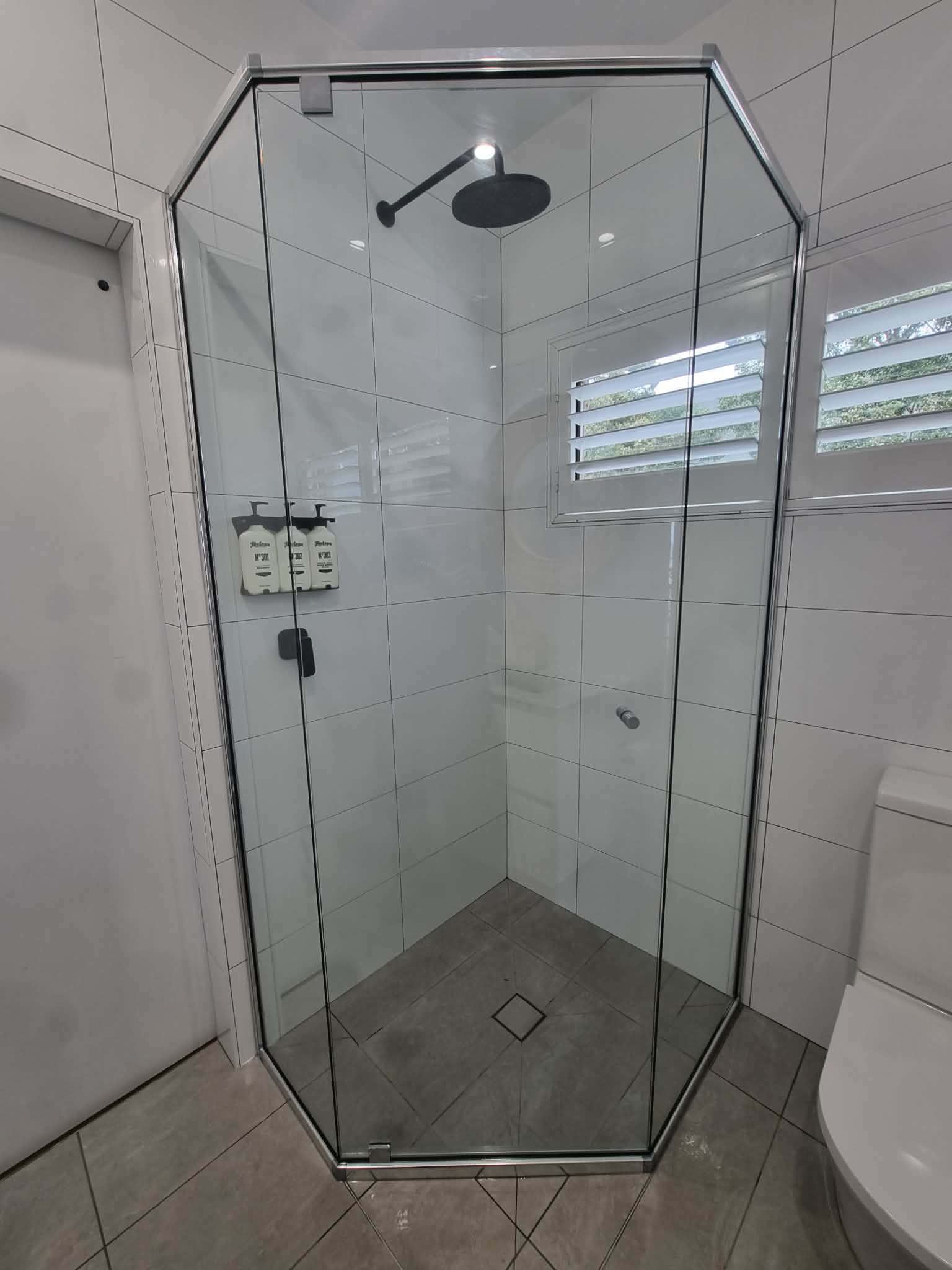 Glass Shower Stall With Tiled Walls — Nambucca Glass in Nambucca Heads, NSW
