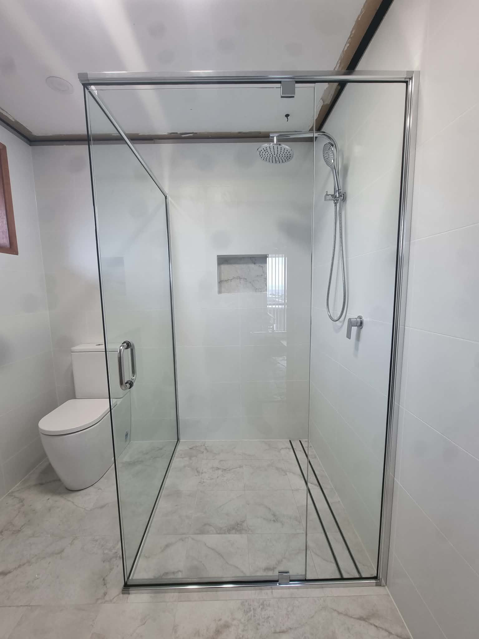 Glass Walk-in Shower With Chrome Frame — Nambucca Glass in Nambucca Heads, NSW