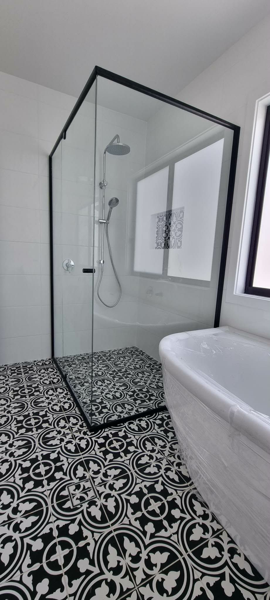 Modern Bathroom with Glass Shower — Nambucca Glass in Nambucca Heads, NSW