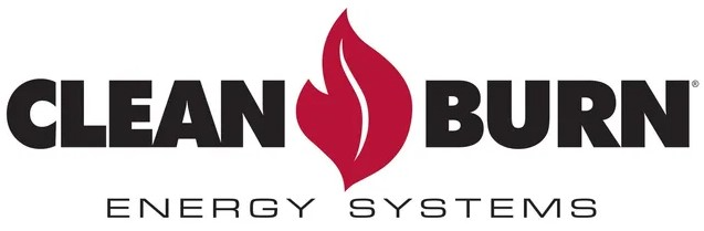 The clean burn energy systems logo has a red flame on it.