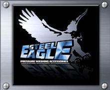 A logo for steel eagle pressure washing accessories with an eagle on it.