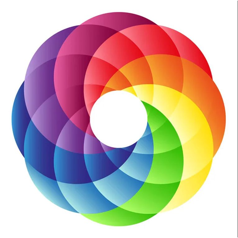 Un cercle aux couleurs de l'arc-en-ciel avec un centre blanc