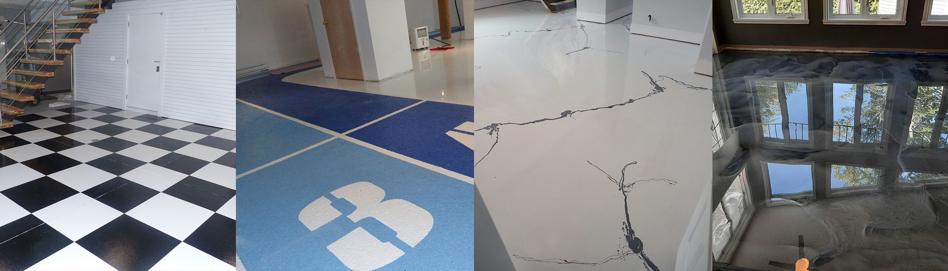 Un collage de quatre images d'un sol à carreaux
