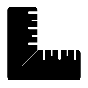 Une silhouette noire et blanche d'une règle sur fond blanc.