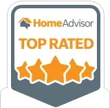 A home advisor top rated badge with four stars on it.