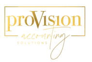 ProVision accounting solutions logo in gold script with a thin gold rectangular border