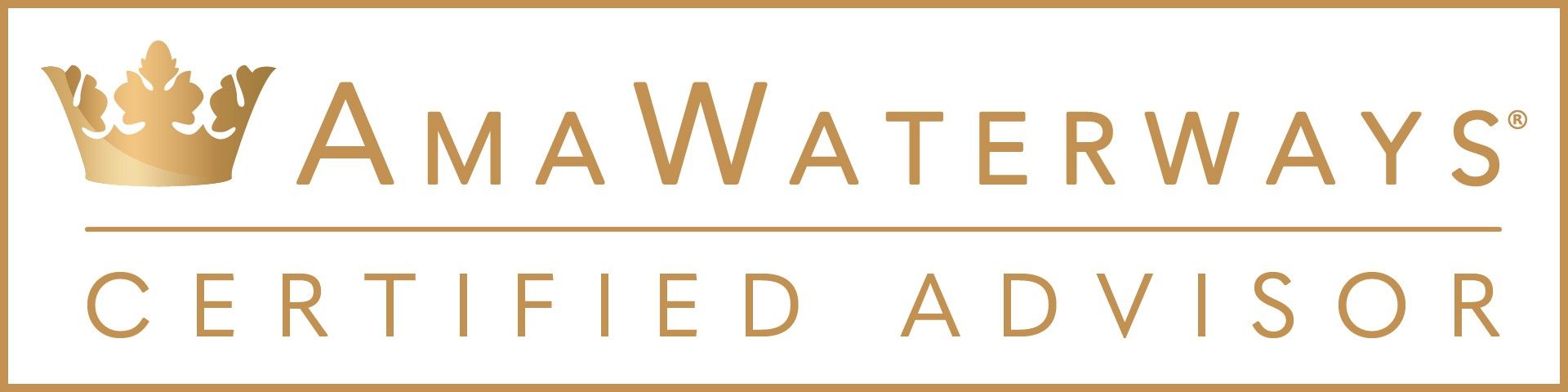 Logo for AmaWaterways Certified Advisor in gold with crown.