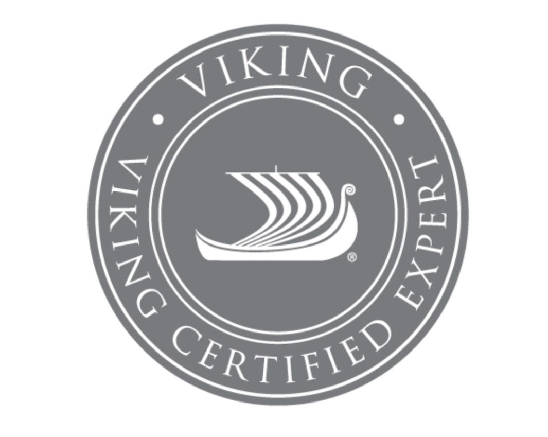 Grey circular Viking Certified Expert logo with a Viking ship. Beyond Every Destination Travel Agent in Beavercreek, Ohio.