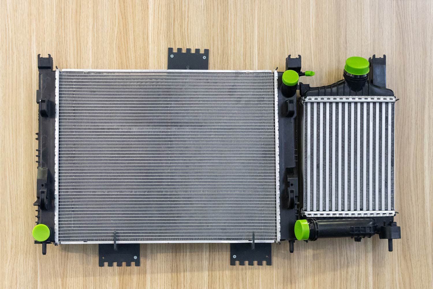 Car Radiator on a Wooden Floor