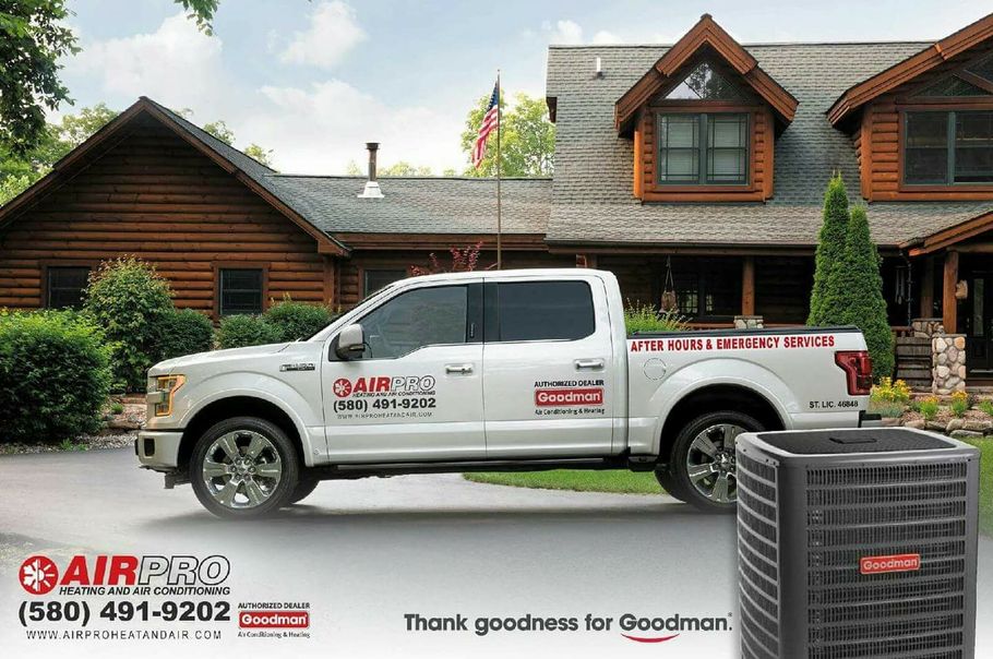 Heat and Air Company in Ponca City, OK An air pro truck is parked in front of a house