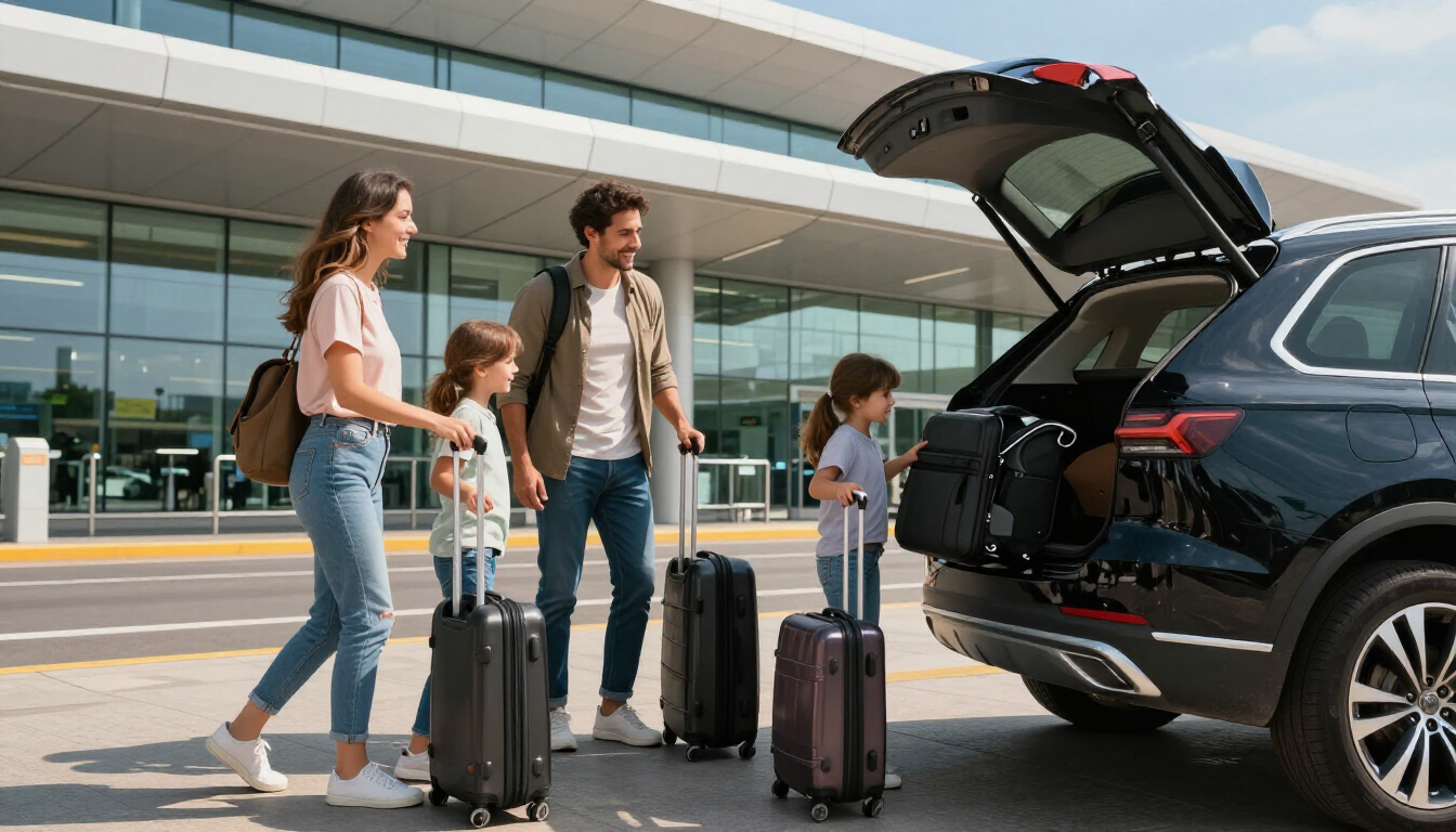 Family loading a rental car