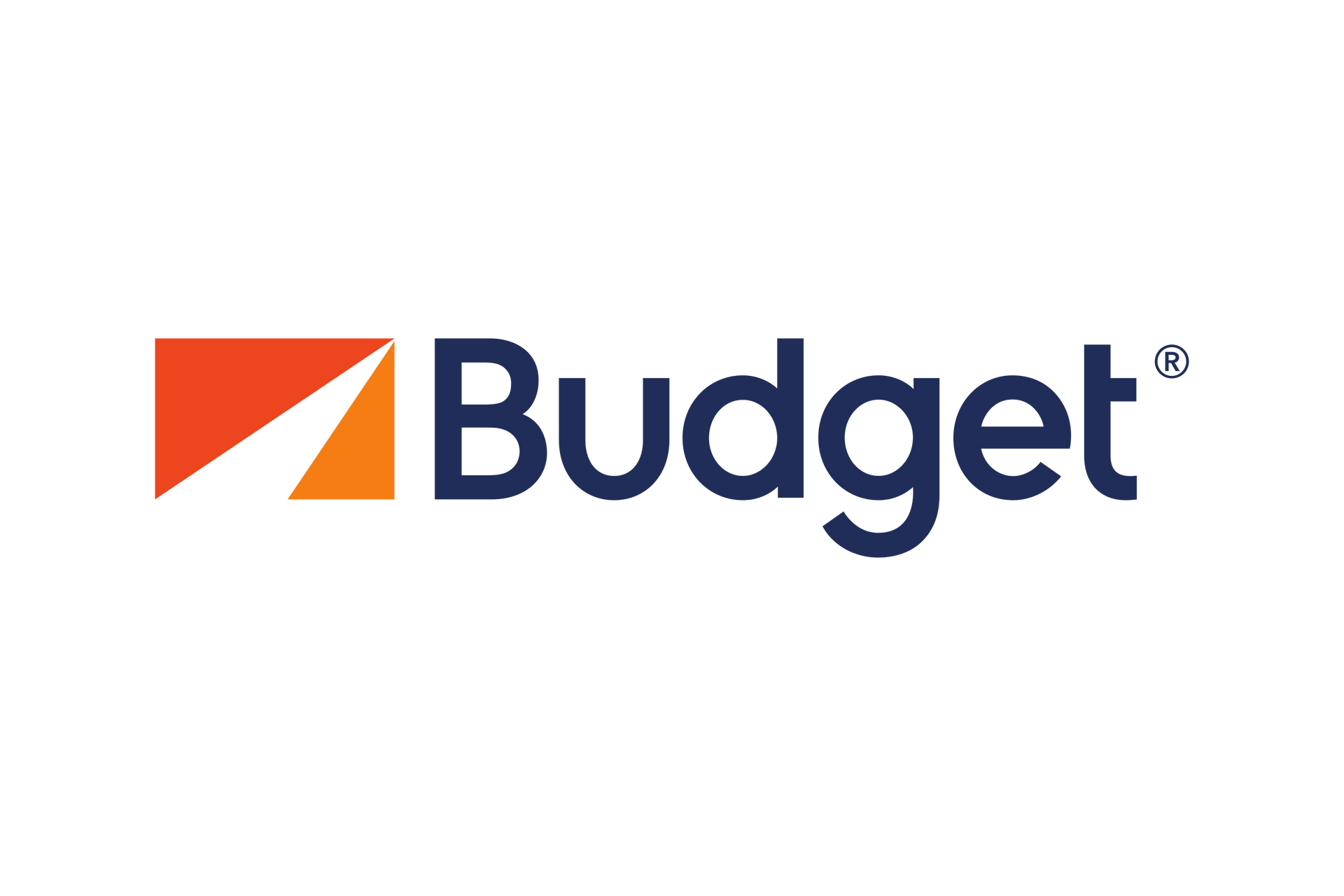 Budget car rental logo: Orange and white triangle graphic with the word