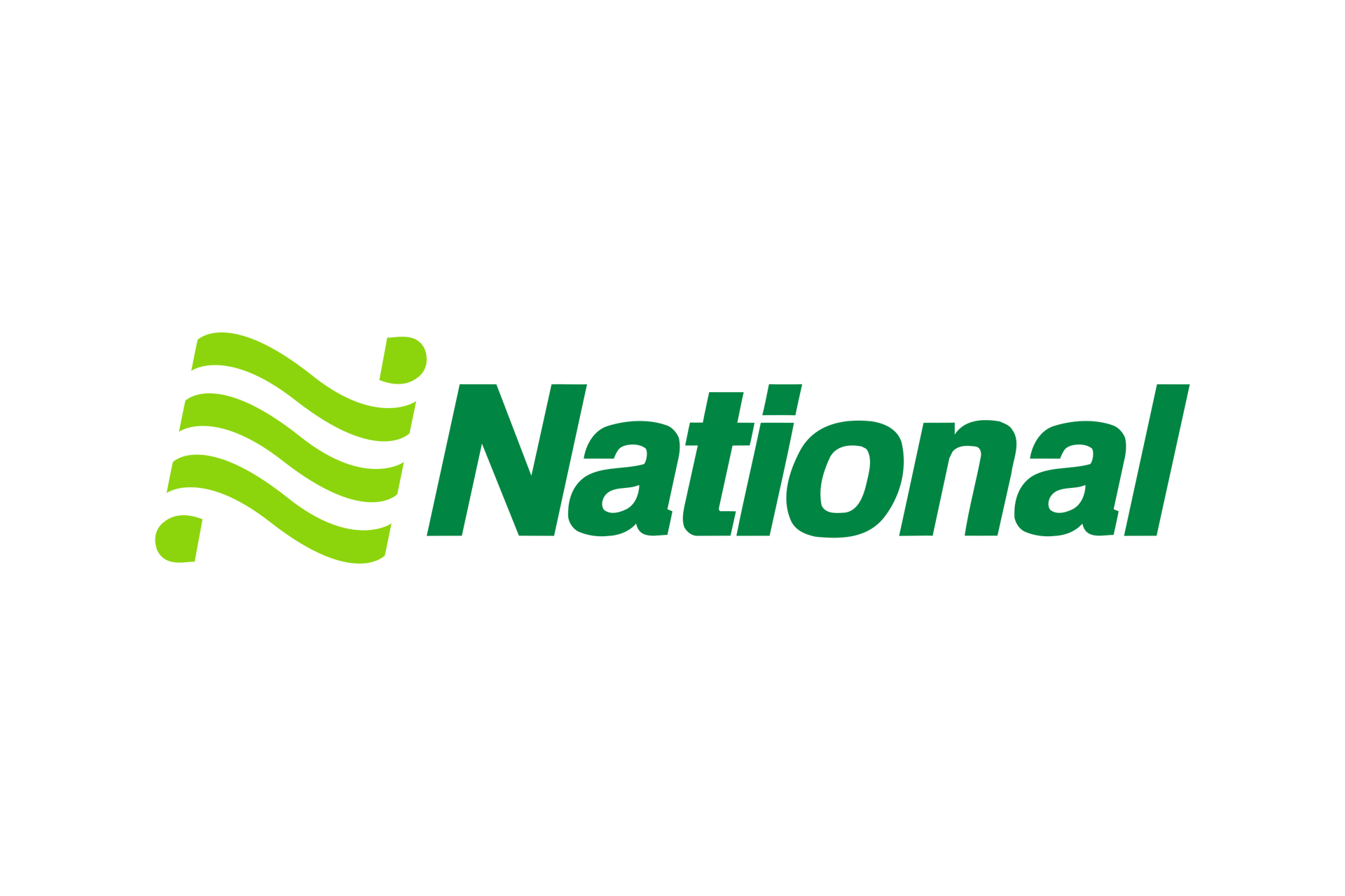 National car rental logo with a green wavy design and text.