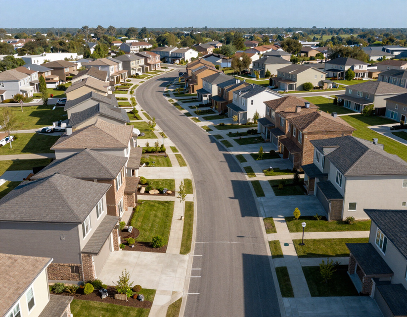 Aerial view of planned neighborhood