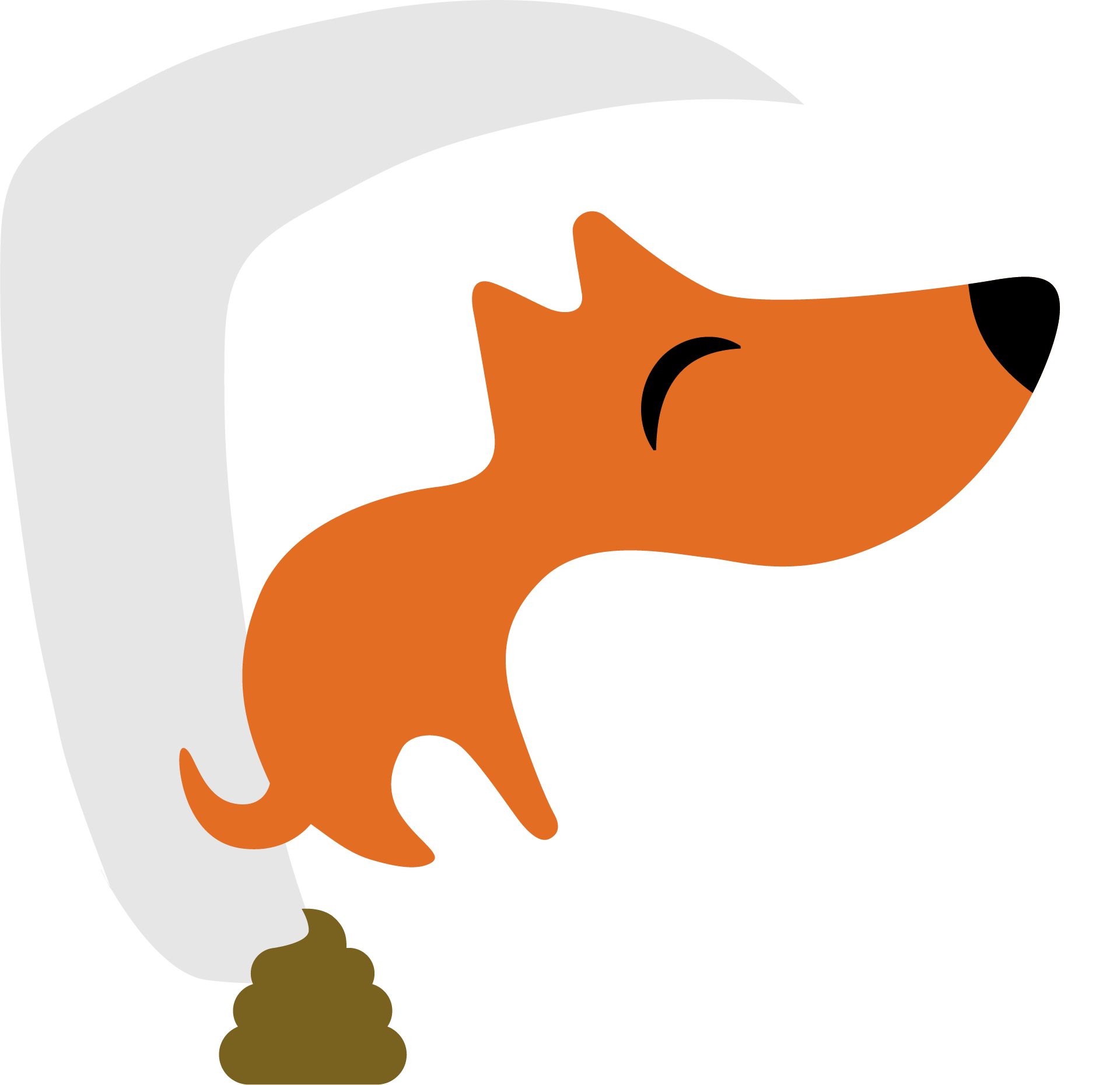 Orange dog with closed eyes jumping over a brown pile on a light gray background