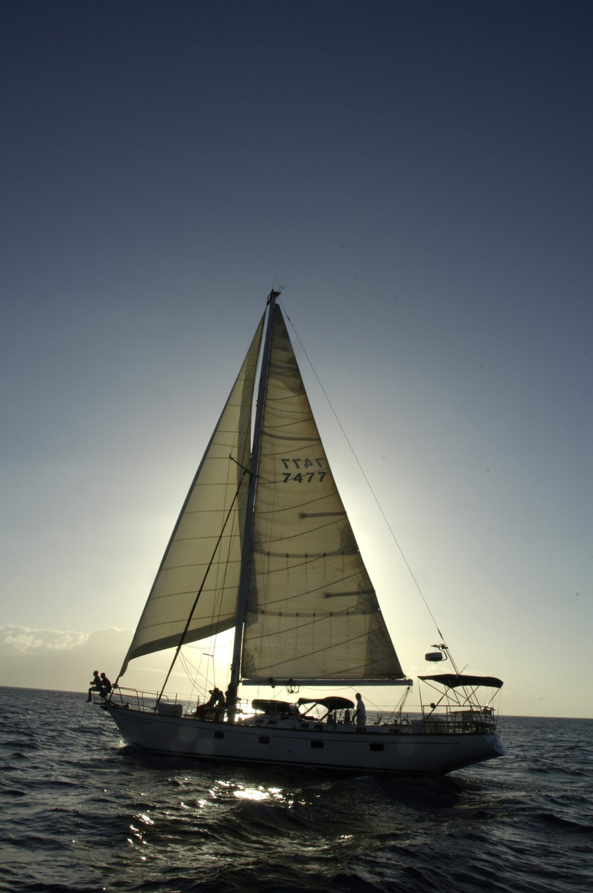 A sailboat is floating on top of a body of water.