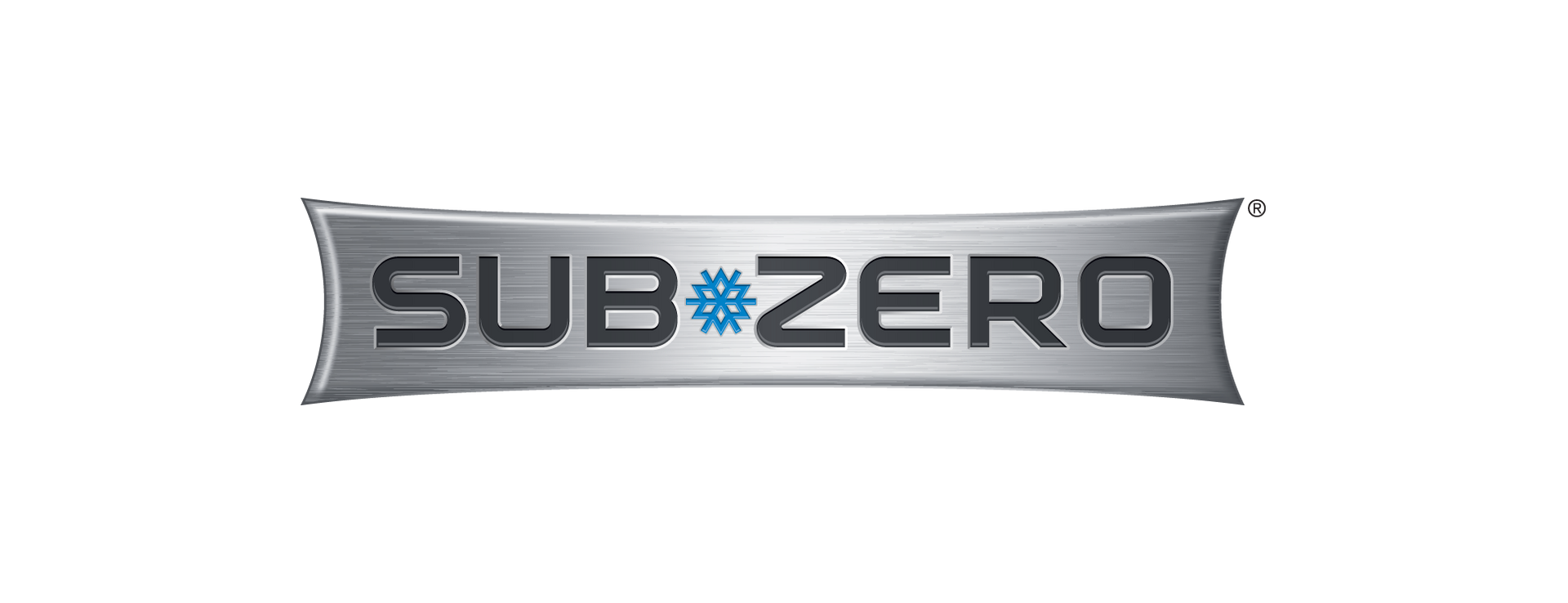 Sub-Zero logo in silver and black with a blue snowflake symbol in the center
