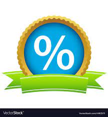 a blue percent sign with a green ribbon on a white background .