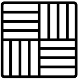 Motif en grille tissée noir et blanc à quatre quadrants rayés et coins arrondis