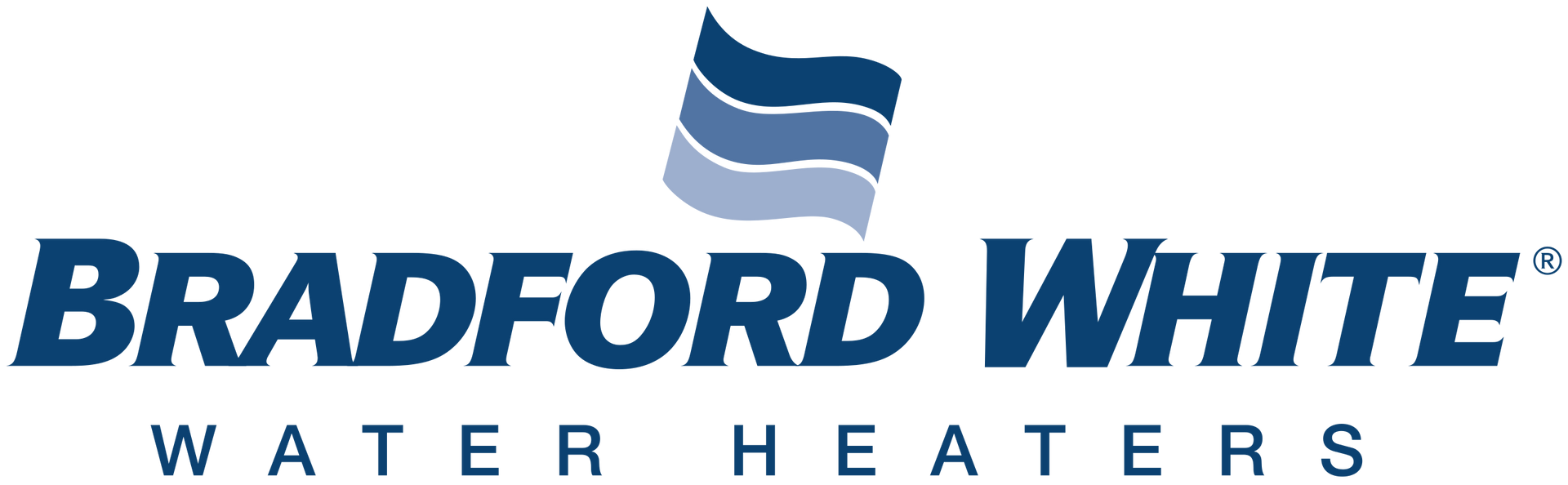 Bradford White logo with dark blue text and a stylized wave symbol;