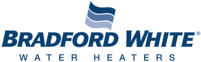 Bradford White logo with dark blue text and a stylized wave symbol;