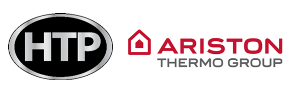 Logos for HTP and Ariston Thermo Group, side by side.