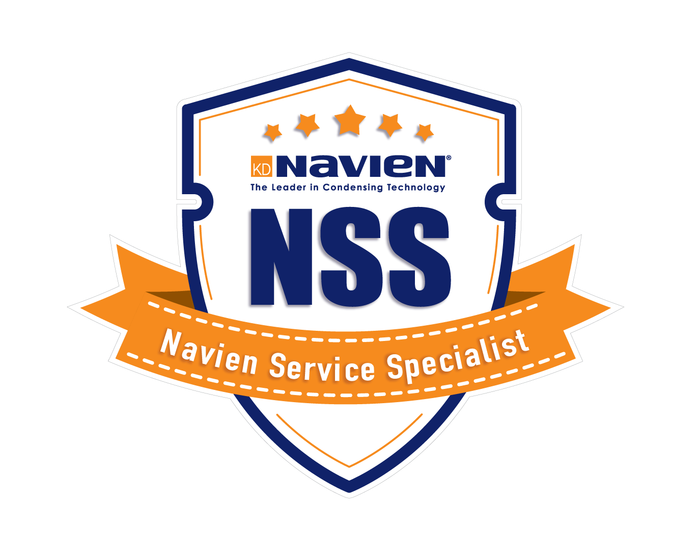 Navien Service Specialist logo: Blue and orange badge with