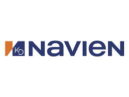 Navien logo, dark blue text with orange square and