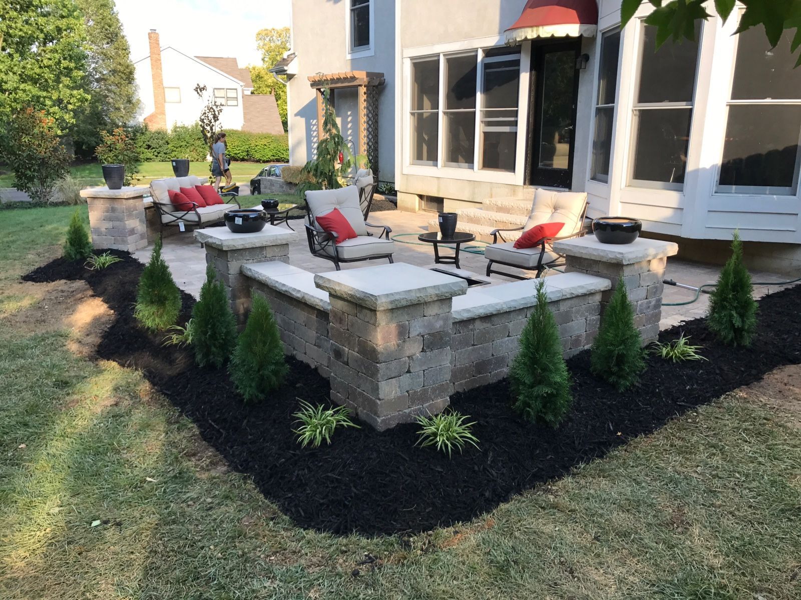 paver patio with sitting wall