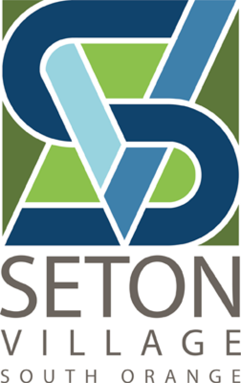 Seton Village logo with interlocking blue and green geometric letters