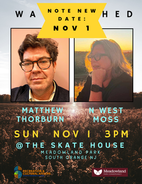Event poster with two artist portraits, “Sun Nov 13M @ The Skate House,” and “Note new date: Nov 1” at top