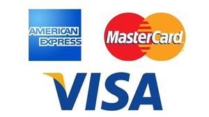 Logos for American Express, MasterCard, and Visa credit cards.