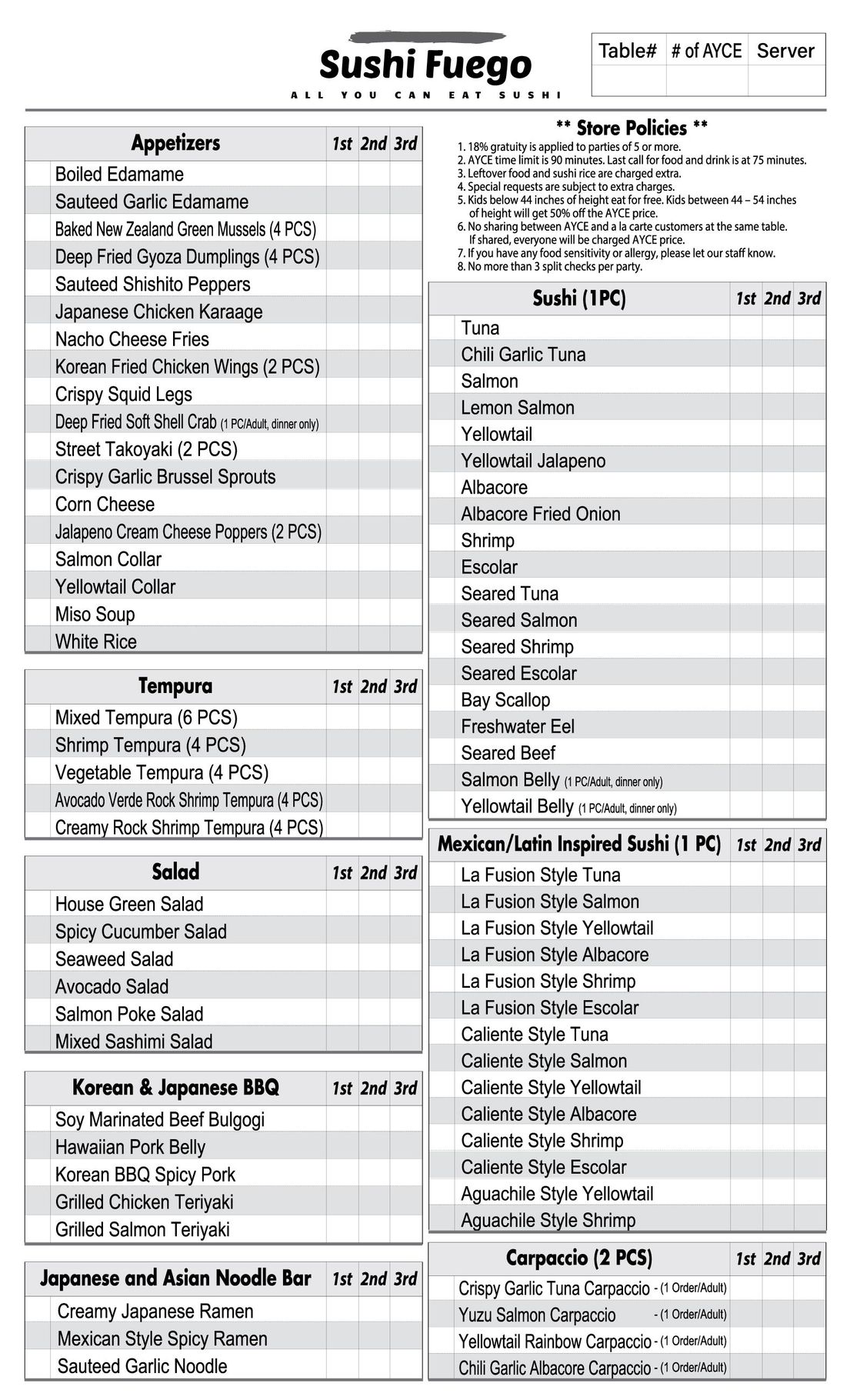 Black-and-white nutrition facts label with multiple columns and ingredient sections.