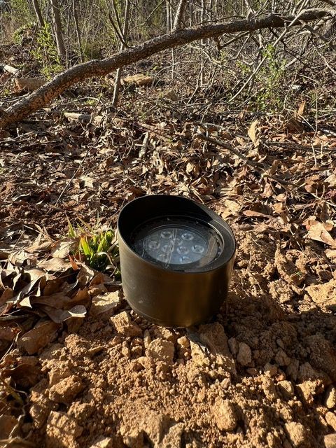 A light is sitting in the middle of a pile of dirt.