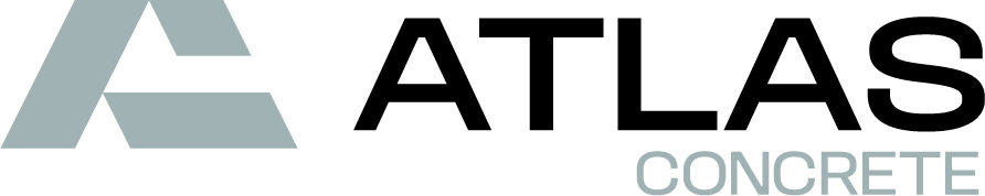 Atlas Concrete logo with a gray triangular shape and the word