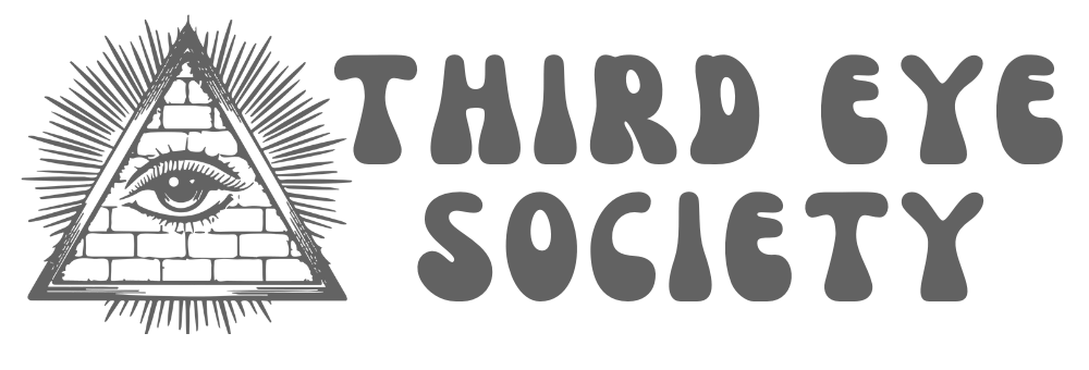 A logo for the third eye society with an all seeing eye in a pyramid.