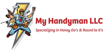 A handyman logo showing a multi-armed figure holding various tools, with the text 