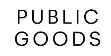 a black and white logo for public goods on a white background .