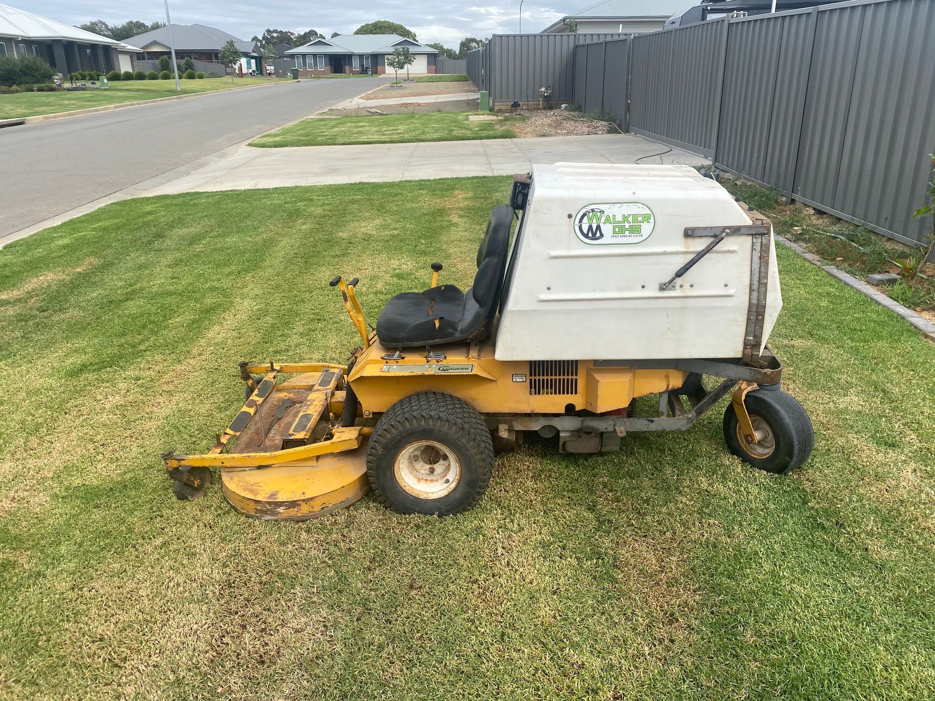 A Person Is Mowing A Lush Green Lawn With A Lawn Mower — Out On A Limb Tree and Garden Care In Moruya, NSW