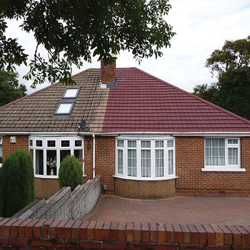 Brick House With A Red Roof Before And After View — ACT Roofing in Ngunnawal, ACT