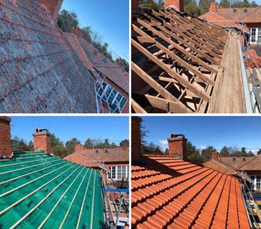 A Collage Of Four Pictures Of A Roof Under Construction — ACT Roofing in Ngunnawal, ACT