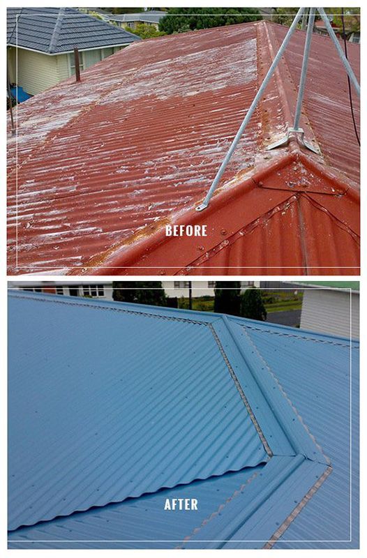 A Before And After Photo Of A Red Roof And A Blue Roof — ACT Roofing in Ngunnawal, ACT