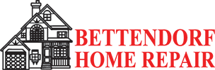 Bettendorf Home Repair logo with a black house illustration and red text on a white background