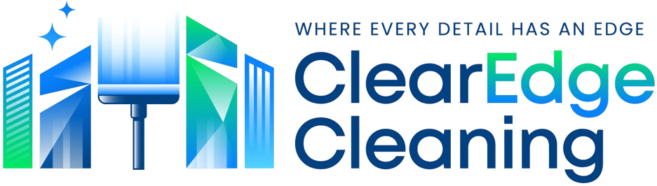 Company logo for ClearEdge Cleaning with a stylized cityscape icon and the text "Where Every Detail Has An Edge."