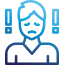A blue icon of a man with a sad look on his face.