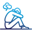 A line drawing of a man sitting on the floor with his head down.