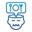 A person 's head with a speech bubble with a fork and spoon in it.