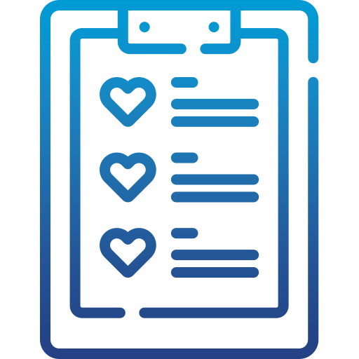 An icon of a clipboard with three hearts on it.