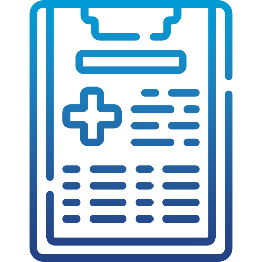 A clipboard with a medical report on it.